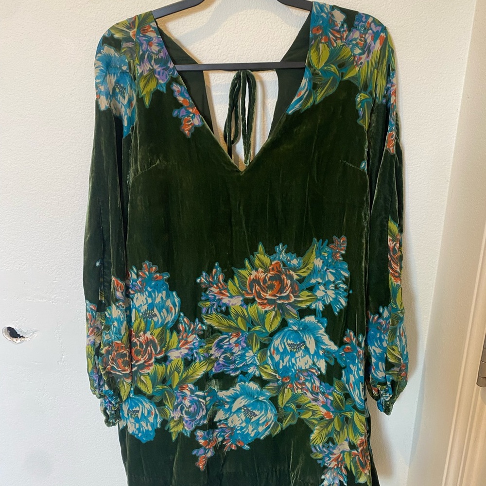 Free People Green Floral Velvet Dress